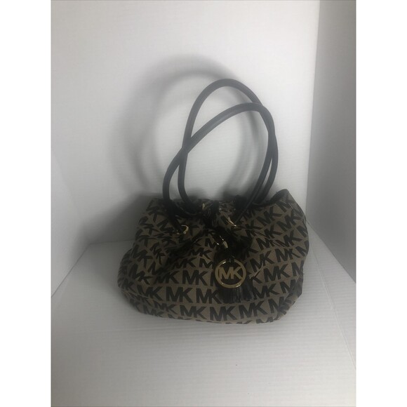 Michael Kors Jet Set Lg Gathered Tote Bag Purse Signature Brwn/black with Wallet - Picture 1 of 9